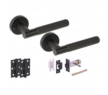 Hunta VIDA Linear Privacy Door Handle Latch Pack (x2 76mm hinges) - Matt Black