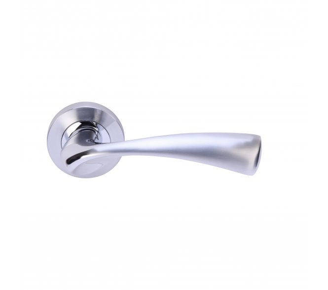 Hunta Volans Door Handle on Rose - Polished/ Satin Chrome