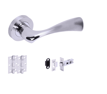 Hunta Volans Polished/Satin Chrome Door Handle Latch Pack (x2 hinges)
