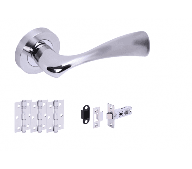 Hunta Volans Polished/ Satin Chrome Door Handle Latch Pack (x3 hinges)