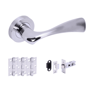 Hunta Volans Polished/ Satin Chrome Door Handle Latch Pack (x3 hinges)