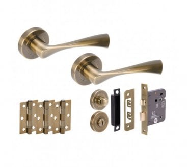 Hunta Zena Antique Brass Door Handle Bath Pack (3x Hinges)