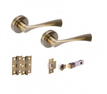 Hunta Zena Antique Brass Door Handle Bullet Latch Pack (x2 hinges)