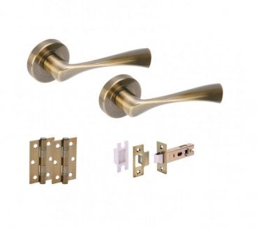 Hunta Zena Antique Brass Door Handle Latch Pack (x2 hinges)