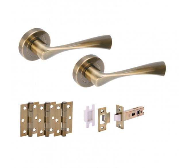Hunta Zena Antique Brass Door Handle Latch Pack (x3 hinges)