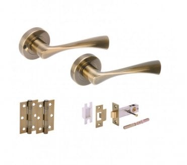 Hunta Zena Antique Brass Privacy Door Handle Latch Pack (x2 hinges)