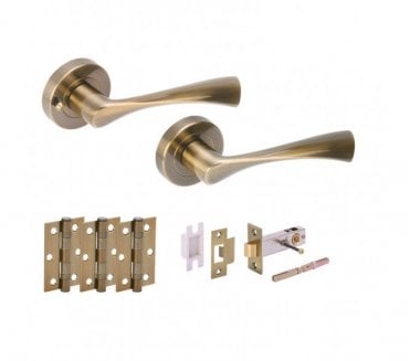 Hunta Zena Antique Brass Privacy Door Handle Latch Pack (x3 hinges)