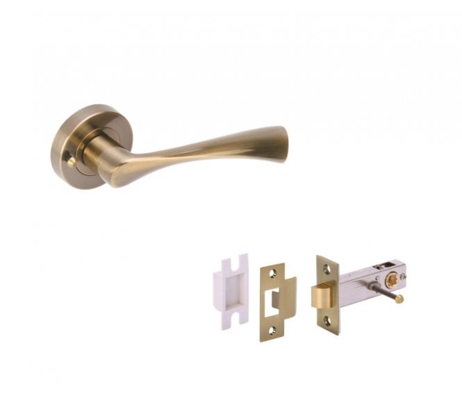 Hunta Zena Antique Brass Privacy Door Handle on Rose W/Privacy Latch