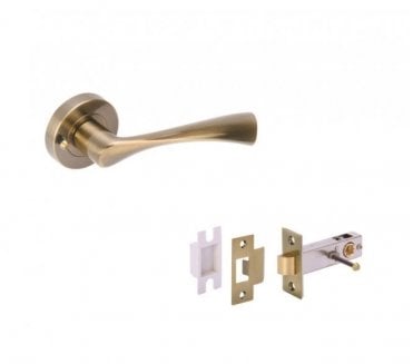 Hunta Zena Antique Brass Privacy Door Handle on Rose W/Privacy Latch