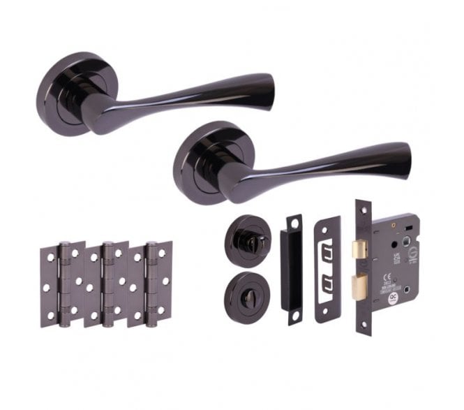 Hunta Zena Black Nickel Door Handle Bath Pack (3x Hinges)