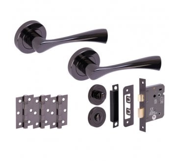 Hunta Zena Black Nickel Door Handle Bath Pack (3x Hinges)