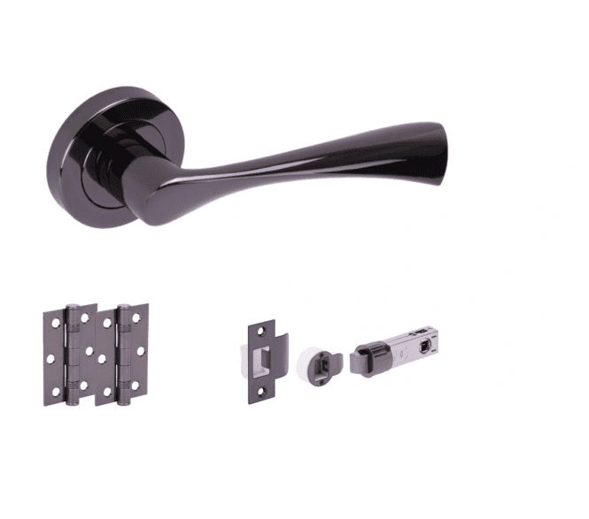 Hunta Zena Black Nickel Door Handle Bullet Latch Pack (x2 hinges)