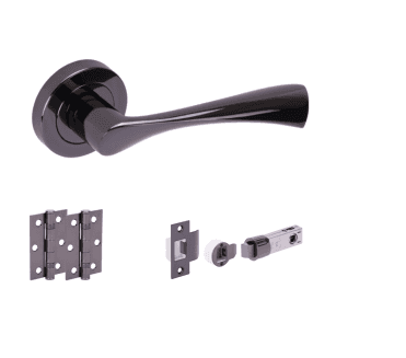 Hunta Zena Black Nickel Door Handle Bullet Latch Pack (x2 hinges)