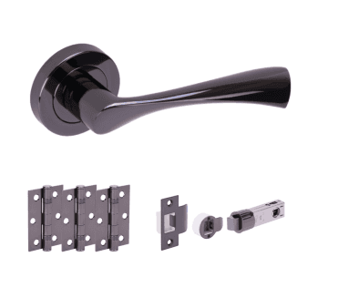 Hunta Zena Black Nickel Door Handle Bullet Latch Pack (x3 hinges)