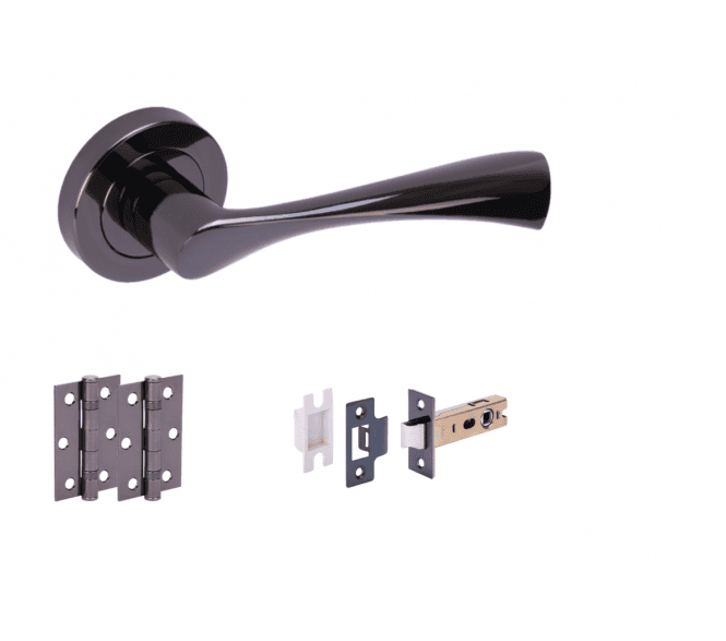 Hunta Zena Black Nickel Door Handle Latch Pack (x2 hinges)