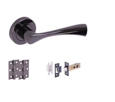 Hunta Zena Black Nickel Door Handle Latch Pack (x2 hinges)