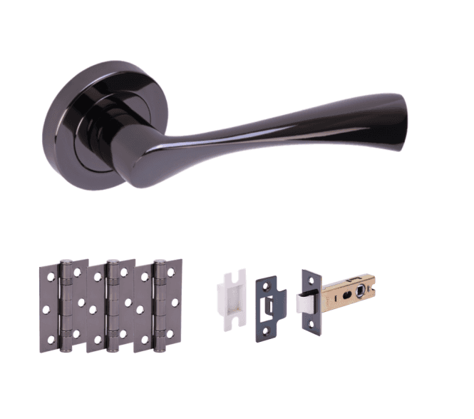 Hunta Zena  Black Nickel Door Handle Latch Pack (x3 hinges)