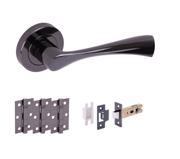Hunta Zena  Black Nickel Door Handle Latch Pack (x3 hinges)