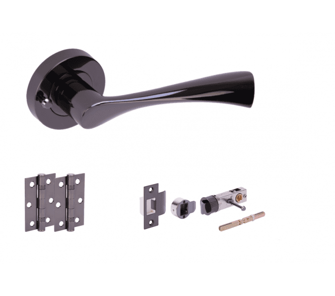 Hunta Zena Black Nickel Privacy Door Handle Bullet Latch Pack (x2 hinges)