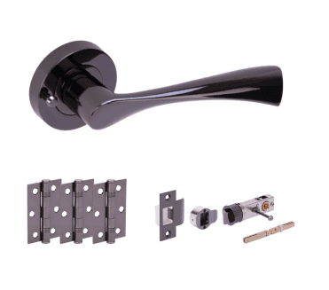Hunta Zena  Black Nickel Privacy Door Handle Bullet Latch Pack (x3 hinges)