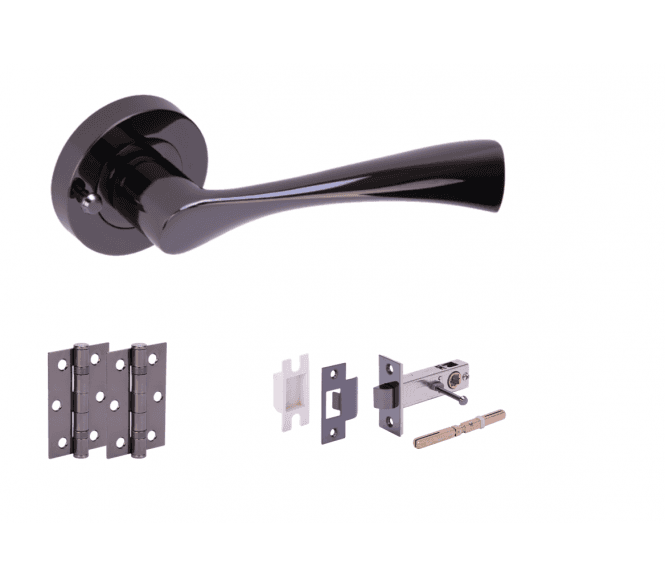 Hunta Zena Black Nickel Privacy Door Handle Latch Pack (x2 hinges)