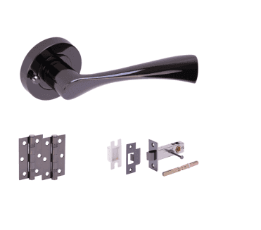 Hunta Zena Black Nickel Privacy Door Handle Latch Pack (x2 hinges)