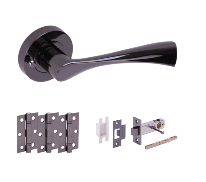 Hunta Zena  Black Nickel Privacy Door Handle Latch Pack (x3 hinges)