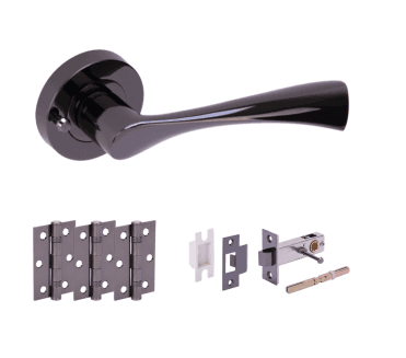 Hunta Zena  Black Nickel Privacy Door Handle Latch Pack (x3 hinges)