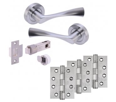 Hunta Zena Door Handle Bullet Latch Pack (x3 102mm Fire Rated Hinges) - Satin Chrome
