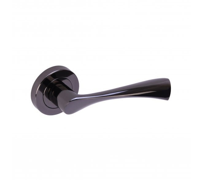 Hunta Zena Door Handle on Rose - Black Nickel
