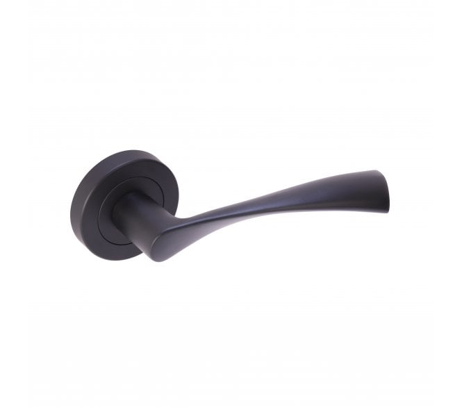 Hunta Zena Door Handle on Rose - Matt Black