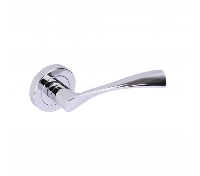 Hunta Zena Door Handle on Rose - Polished Chrome