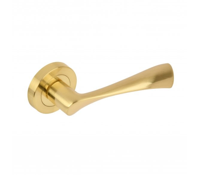 Hunta Zena Door Handle on Rose - Satin Brass