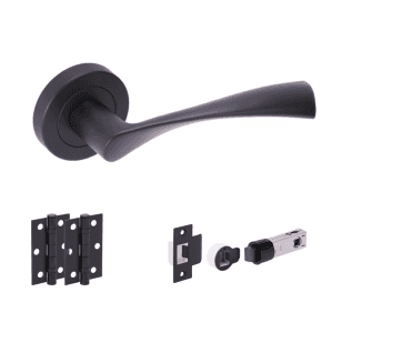 Hunta Zena Matt Black Door Handle Bullet Latch Pack (x2 hinges)