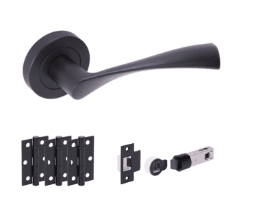 Hunta Zena  Matt Black Door Handle Bullet Latch Pack (x3 hinges)