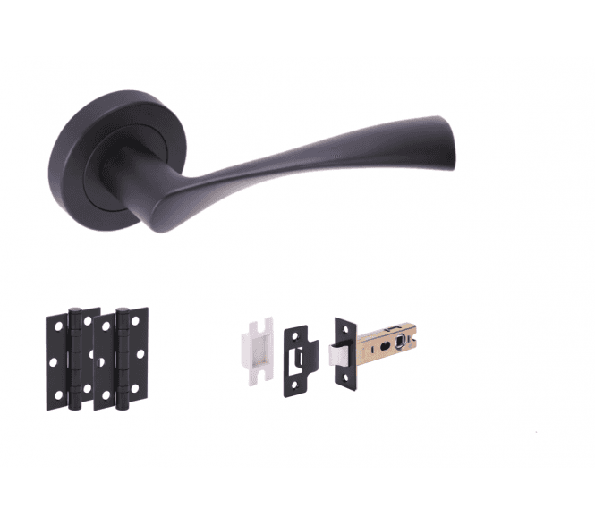Hunta Zena Matt Black Door Handle Latch Pack (x2 hinges)