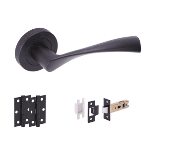 Hunta Zena Matt Black Door Handle Latch Pack (x2 hinges)