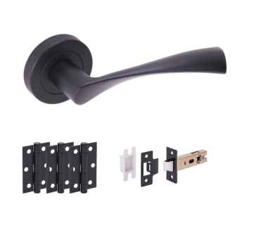 Hunta Zena  Matt Black Door Handle Latch Pack (x3 hinges)