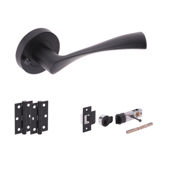 Hunta Zena Matt Black Privacy Door Handle Bullet Latch Pack (x2 hinges)