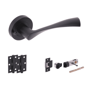 Hunta Zena Matt Black Privacy Door Handle Bullet Latch Pack (x2 hinges)