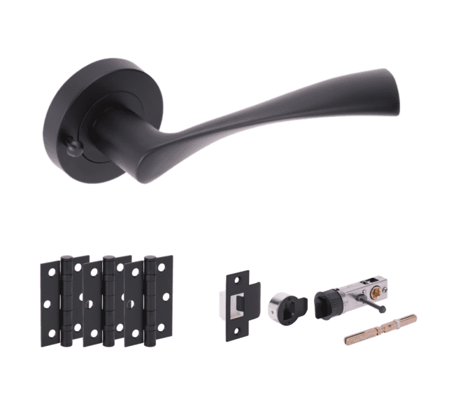 Hunta Zena  Matt Black Privacy Door Handle Bullet Latch Pack (x3 hinges)