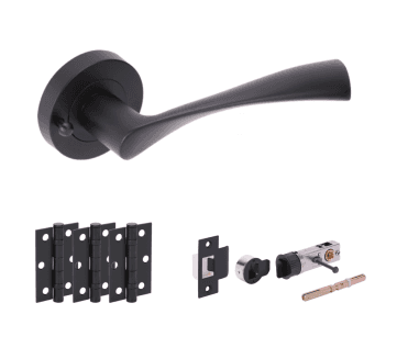 Hunta Zena  Matt Black Privacy Door Handle Bullet Latch Pack (x3 hinges)