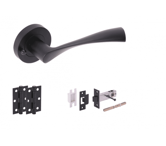 Hunta Zena Matt Black Privacy Door Handle Latch Pack (x2 hinges)