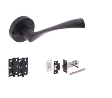 Hunta Zena Matt Black Privacy Door Handle Latch Pack (x2 hinges)