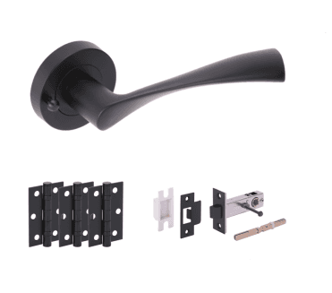 Hunta Zena  Matt Black Privacy Door Handle Latch Pack (x3 hinges)