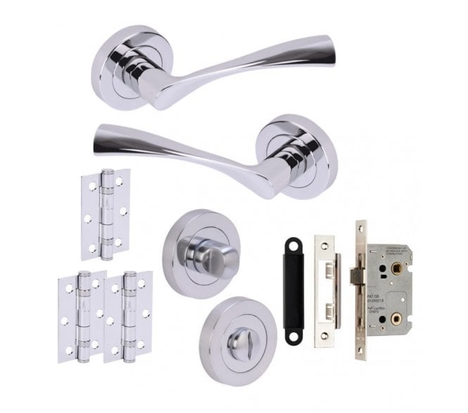 Hunta Zena Polished Chrome Door Handle Bath Pack (3x Hinges)