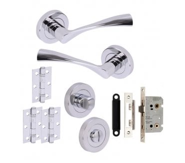 Hunta Zena Polished Chrome Door Handle Bath Pack (3x Hinges)