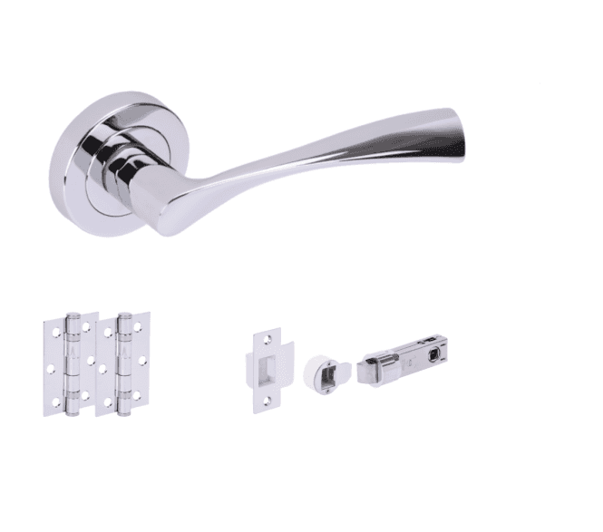 Hunta Zena Polished Chrome Door Handle Bullet Latch Pack (x2 hinges)