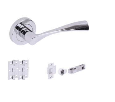 Hunta Zena Polished Chrome Door Handle Bullet Latch Pack (x2 hinges)
