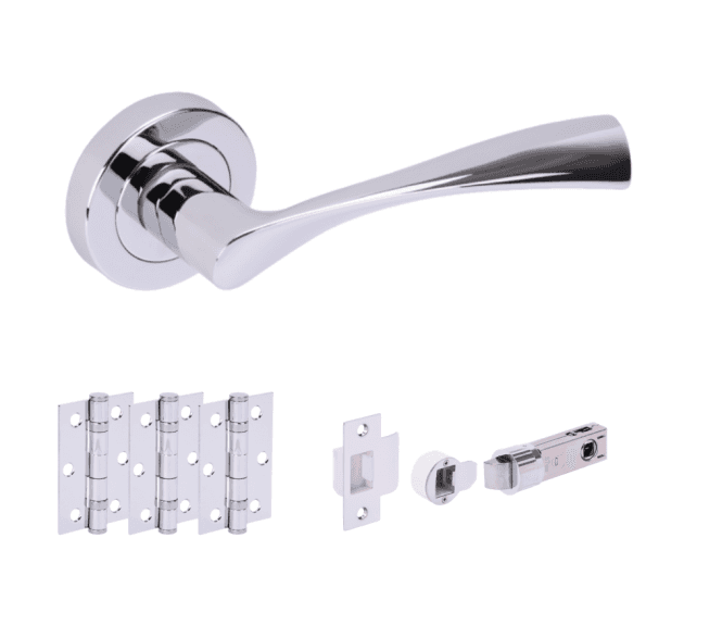 Hunta Zena  Polished Chrome Door Handle Bullet Latch Pack (x3 hinges)